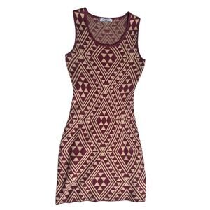 Stiletto medium sleeveless Bodycon maroon & beige Aztec Diamond Print mini Dress
